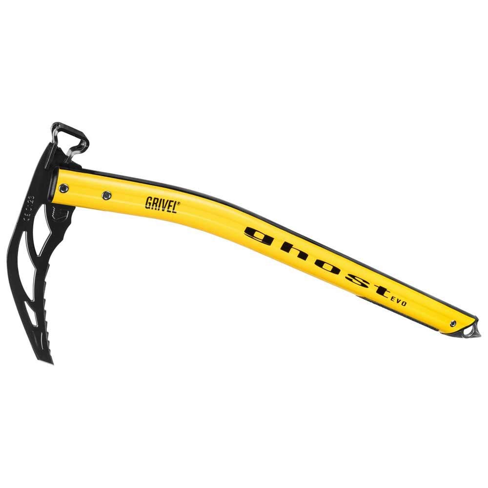 Grivel Ghost Evo 2.0 axe with yellow hammer tip, ideal for versatile mountaineering tasks
