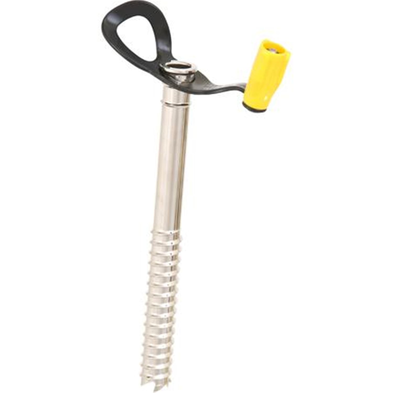 Grivel Helix Ice Screw Long in action emphasizes smooth entry with reverse thread