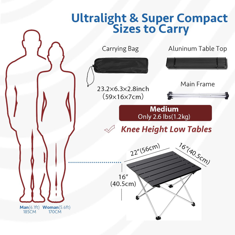 Grope portable camping table folded in carry bag for effortless transport.
