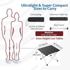 Grope portable camping table folded in carry bag for effortless transport.
