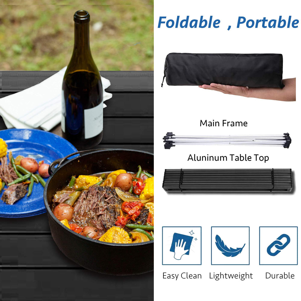 Grope portable camping table set on picnic setup for outdoor meals.