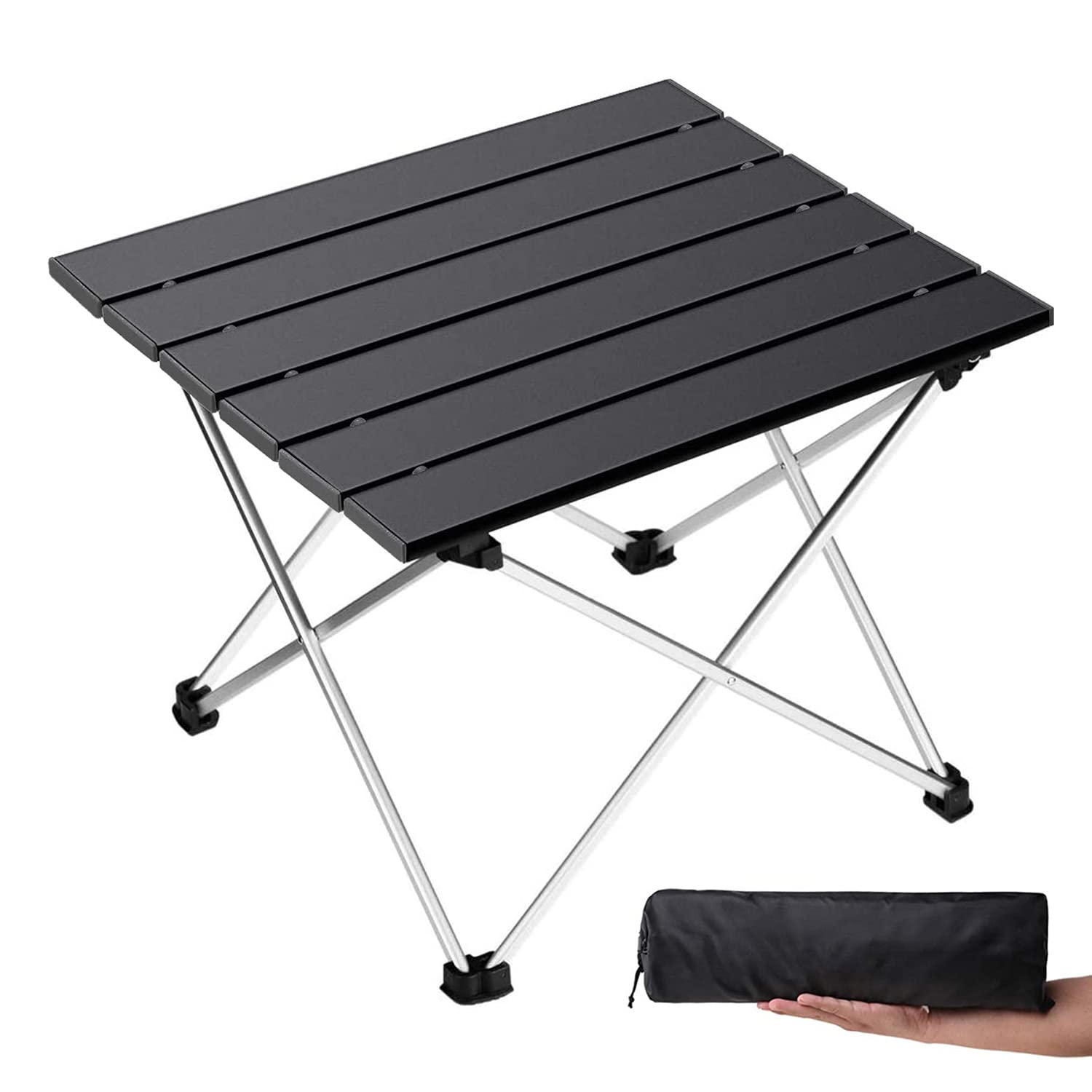 Grope portable camping table top view shows lightweight aluminum build for easy travel.