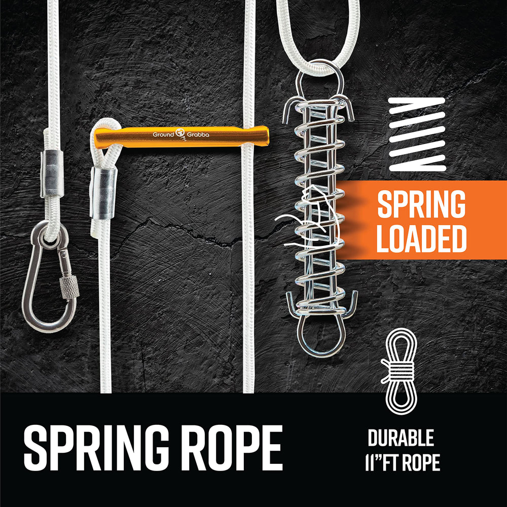 GroundGrabba spring rope close-up showing 6 inch spring length