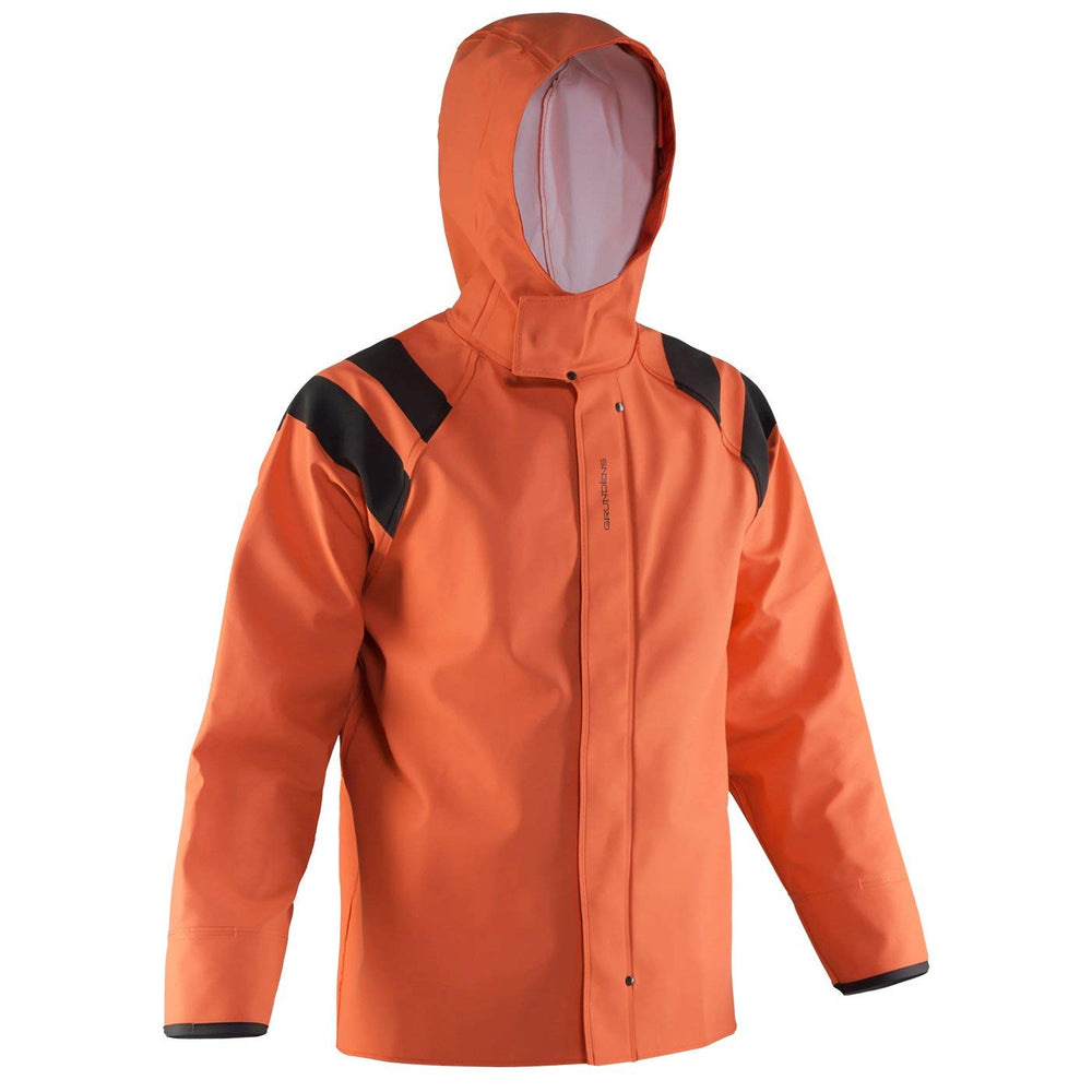 Grundéns Sedna 462 Jacket waterproof hood on deck guarding against spray.