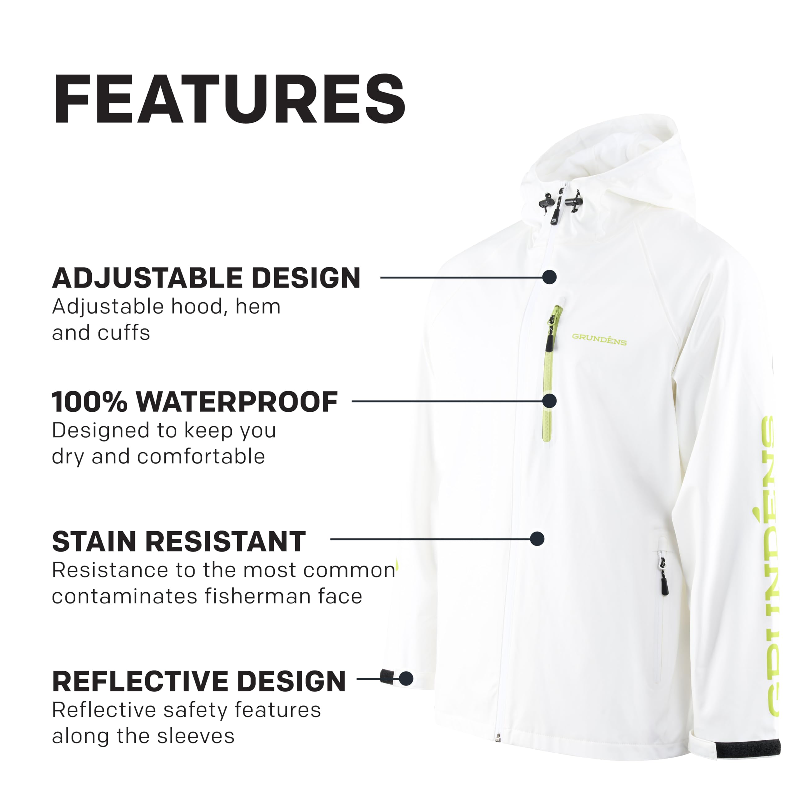 Grundéns Tourney Jacket reflective elements enhance visibility in low light.