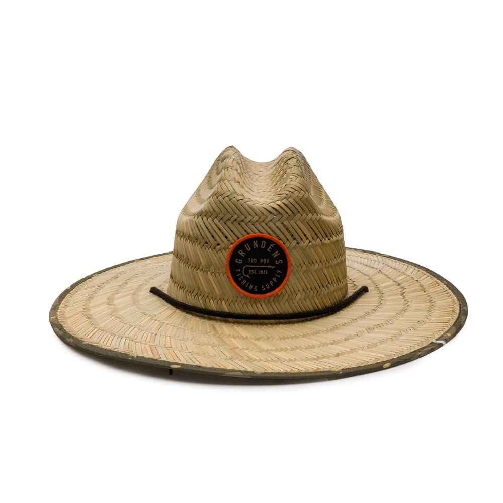 Grundéns Waterman Straw Hat Reed side view, comfortable fit for coastal anglers