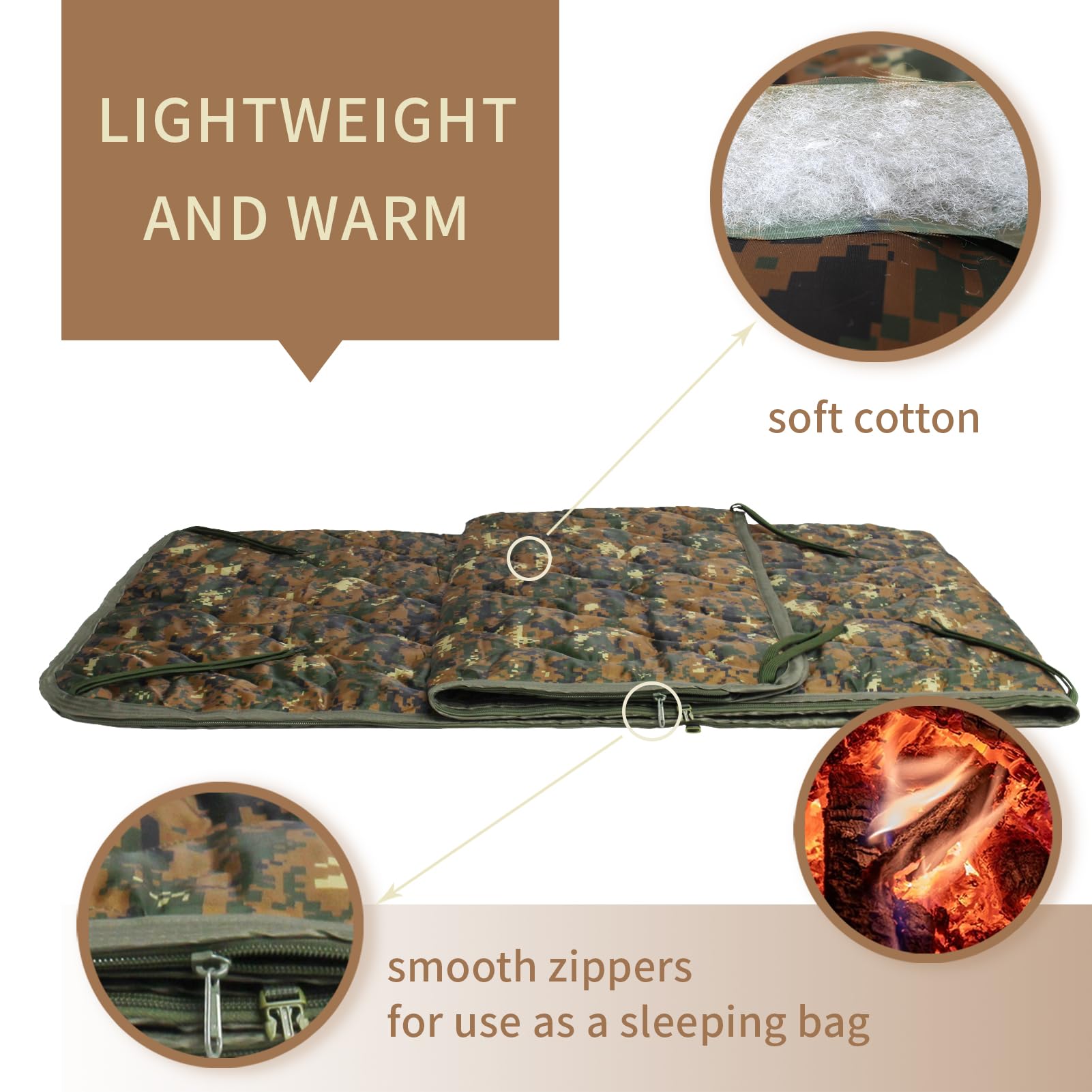 GRVCN blanket with zipper adds warmth when used as a sleeping bag.