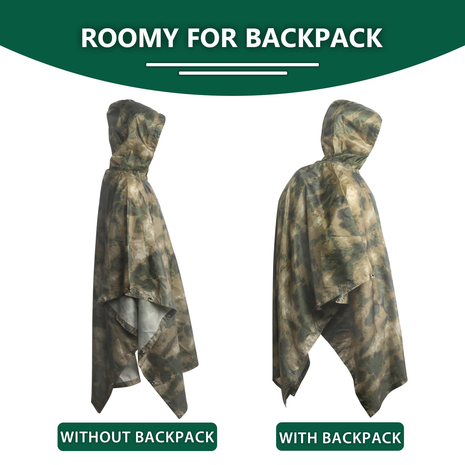 GRVCN camouflage raincoat with sealed seams prevents leaks in wet conditions