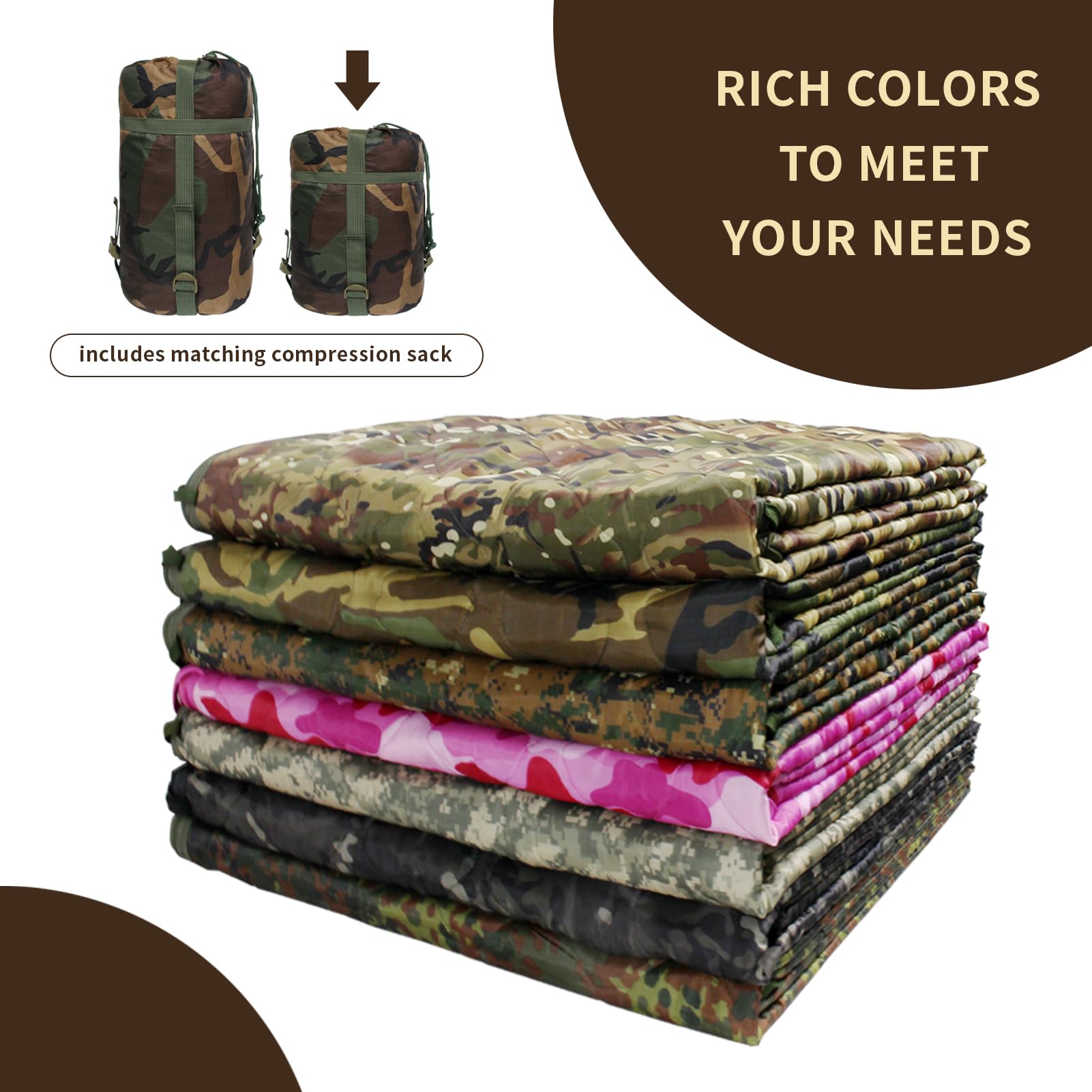 GRVCN military-blanket-compression-stuff-sack emphasizes compact carry for backpacking.
