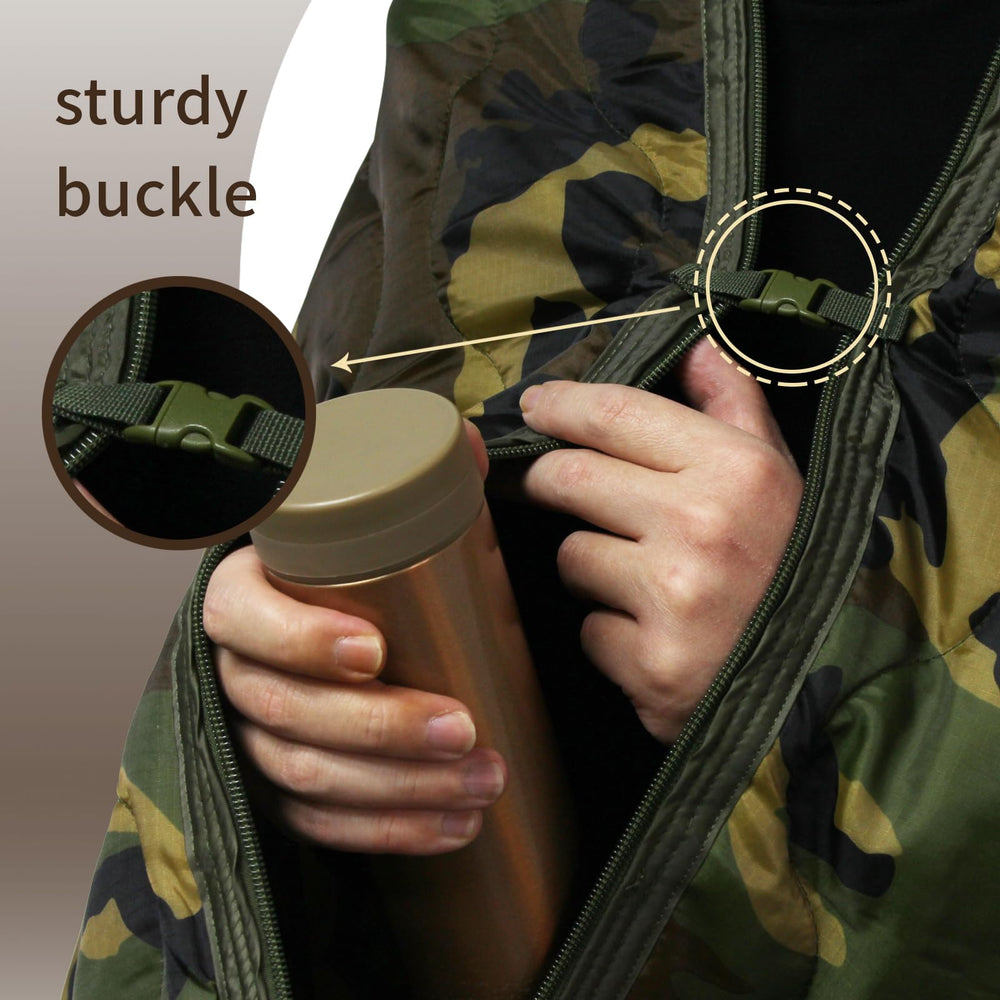 GRVCN military-blanket-poncho-transformation enables quick rain-ready wear.