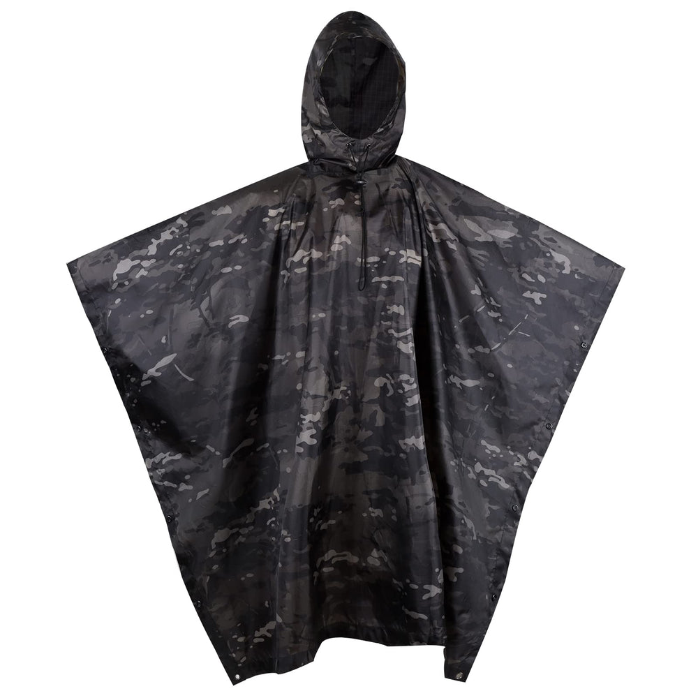 GRVCN military rain poncho camouflage hood for rapid weather protection.