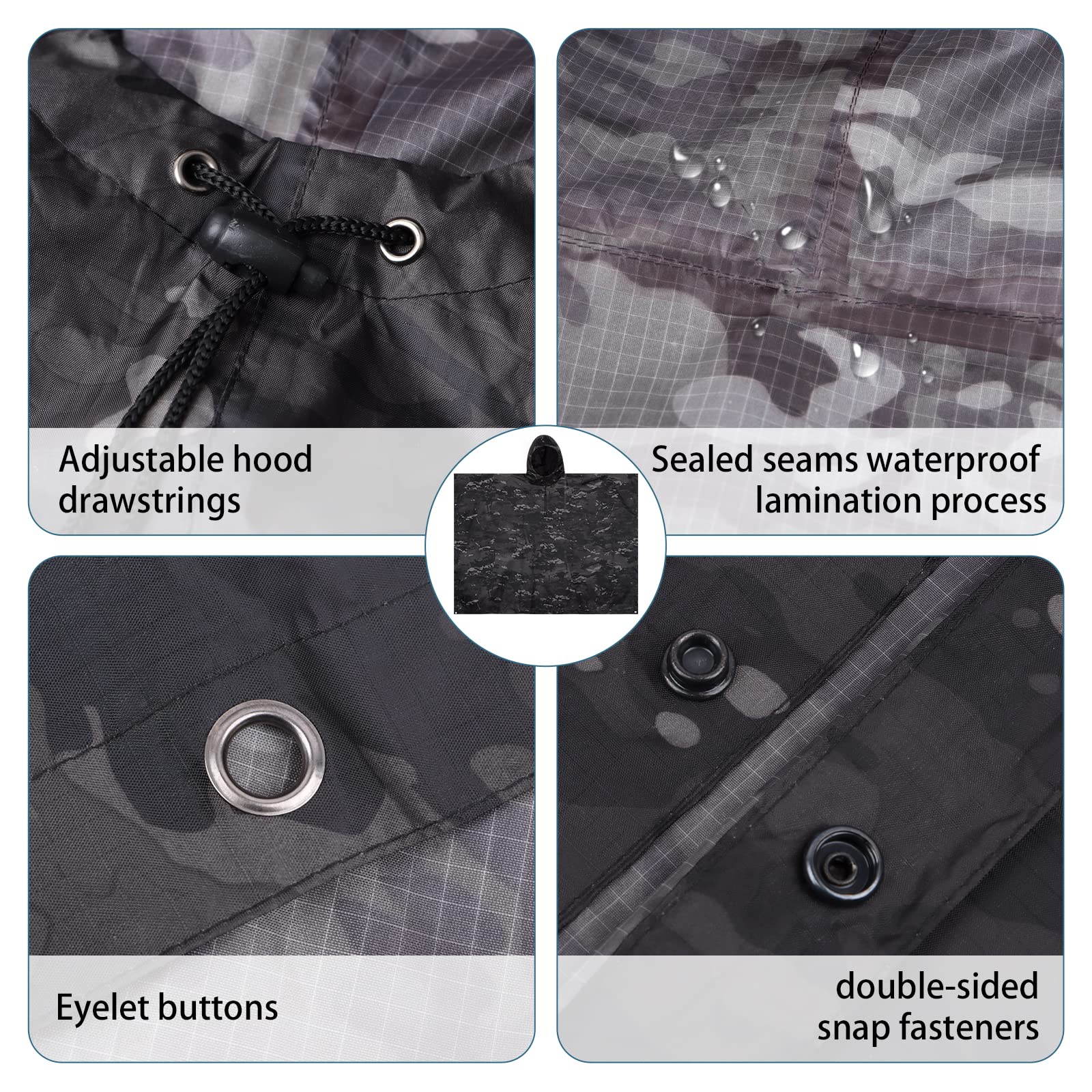 GRVCN poncho adjustable hood drawstring for versatile fit.