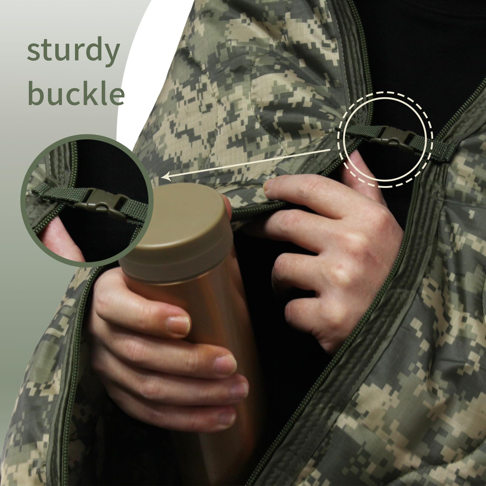 GRVCN poncho buckle conversion showing versatile wear for shelter on wet or cold days.