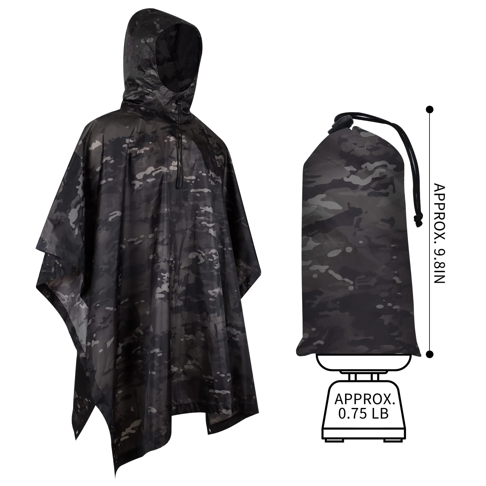 GRVCN poncho grommets secure canopy or ground mat setups.