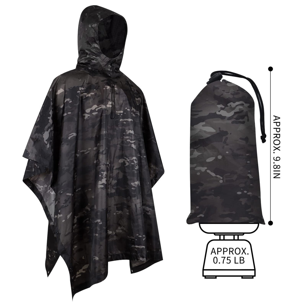 GRVCN poncho grommets secure canopy or ground mat setups.
