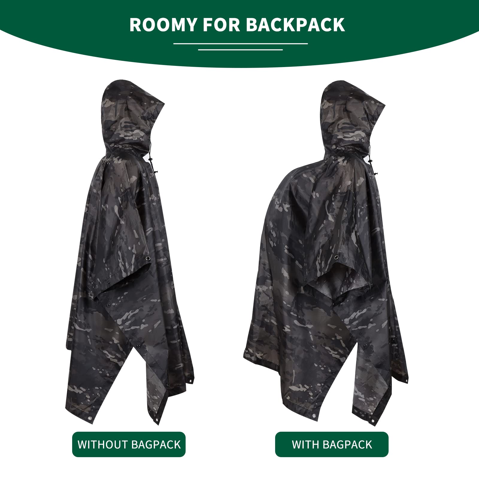 GRVCN poncho with 8 double-sided snaps enables modular shelter.