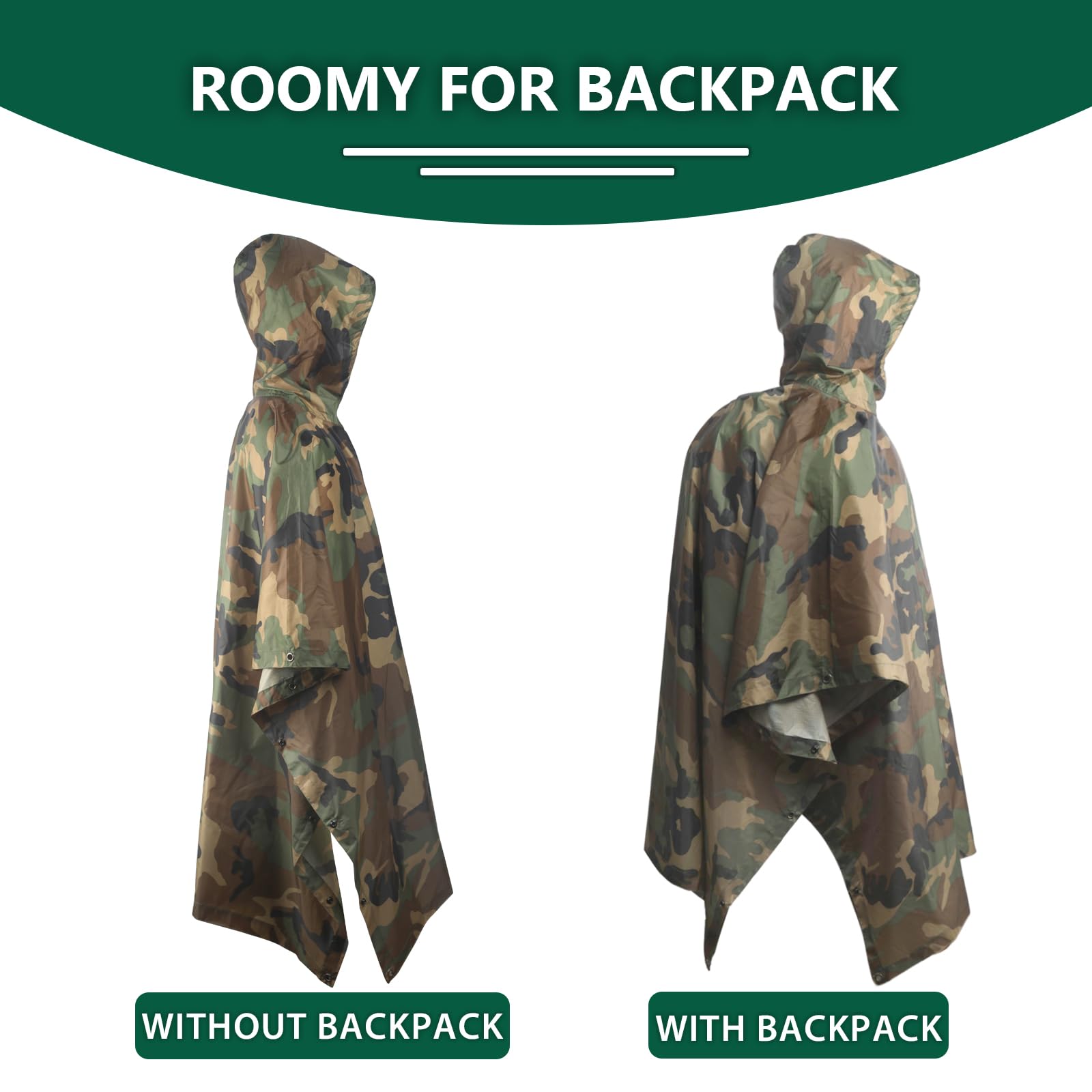 GRVCN rain poncho hood adjustment demonstrates adjustable coverage during movement