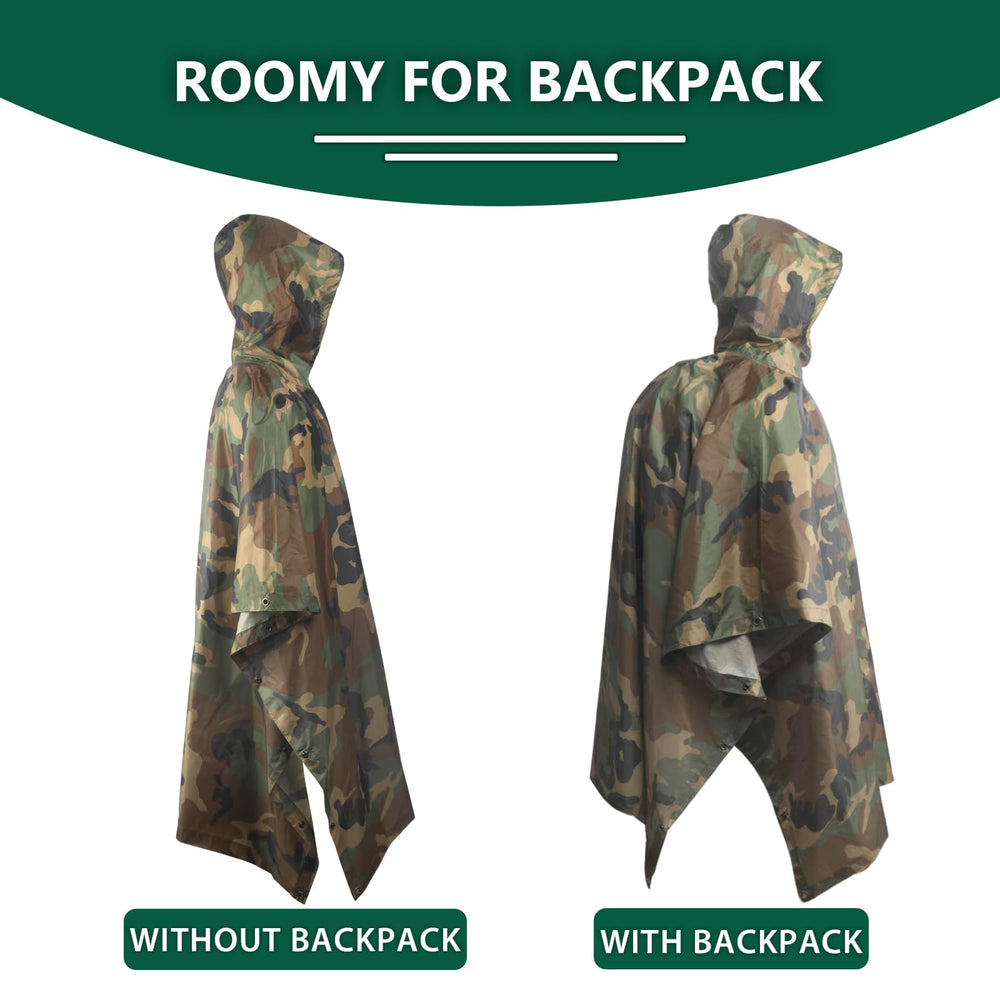 GRVCN rain poncho hood adjustment demonstrates adjustable coverage during movement