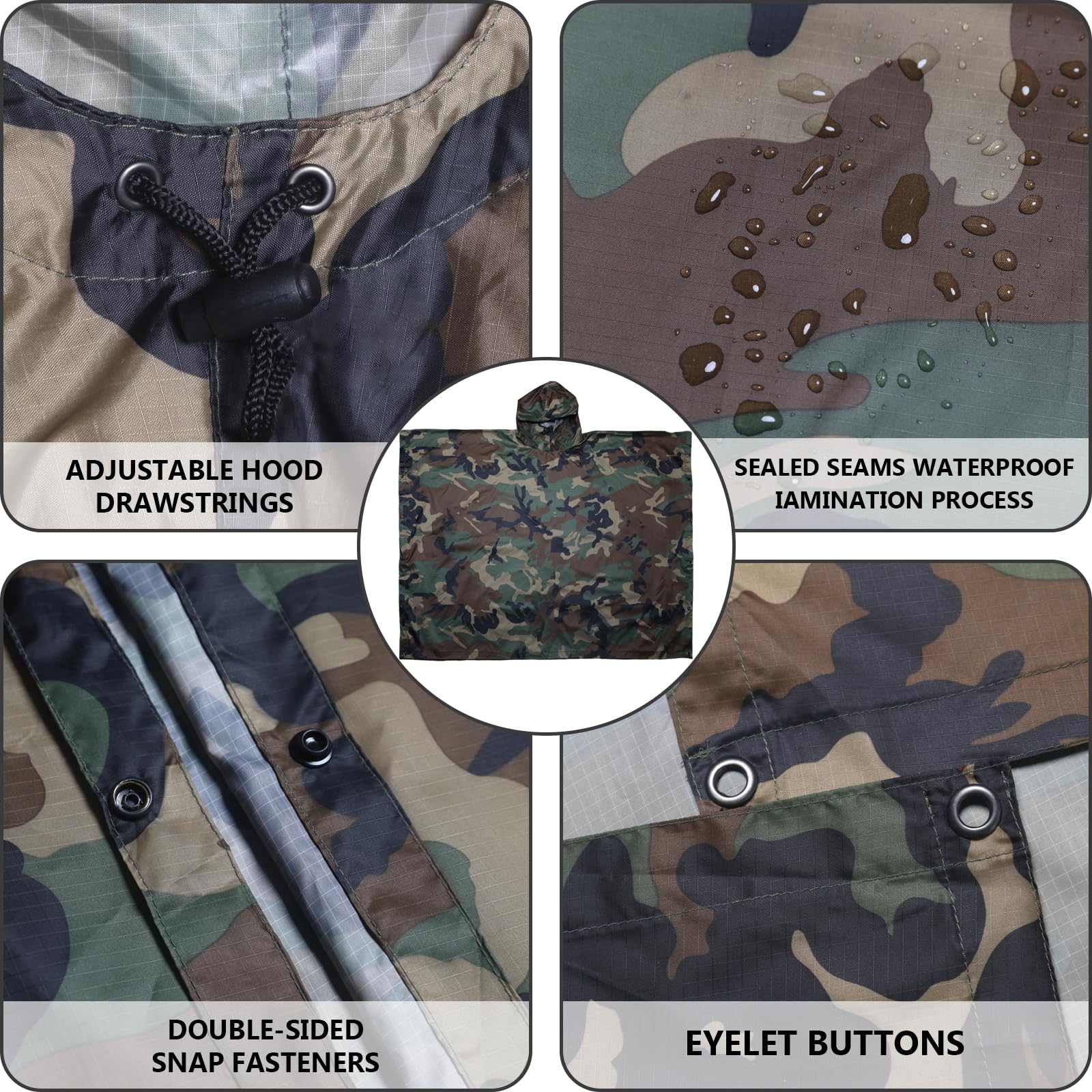 GRVCN rain poncho six grommets for tarp or ground mat use