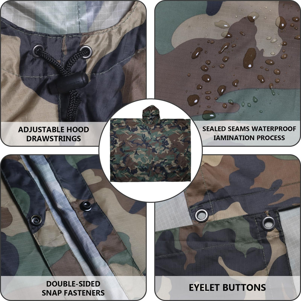 GRVCN rain poncho six grommets for tarp or ground mat use