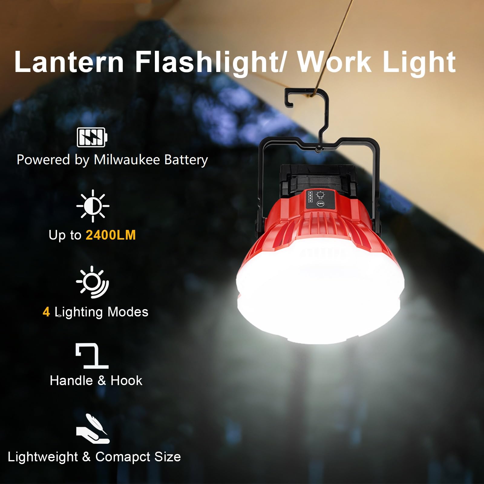 GRVODFRTA camping lantern delivers 24W, 49 LEDs for bright campsite illumination.