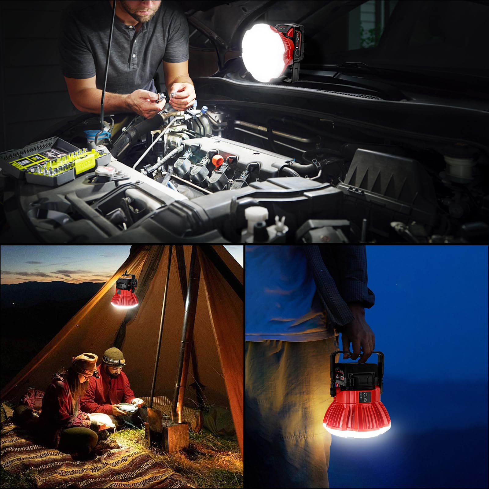 GRVODFRTA camping lantern suitable for tent use and job-site lighting setups.