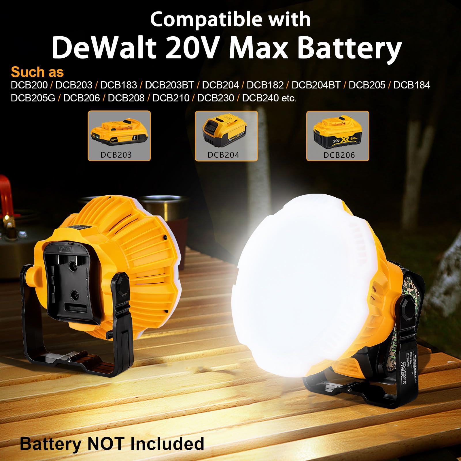 GRVODFRTA cordless work light suitable for tents and job sites.