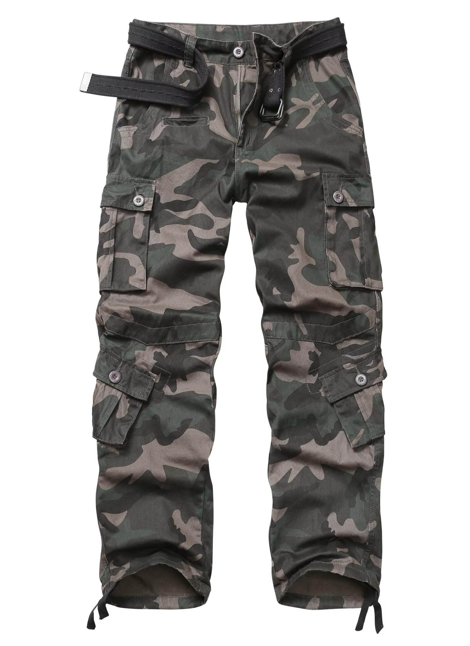 GSGGIG men's cargo pants front view in camo with relaxed fit for outdoor work comfort.