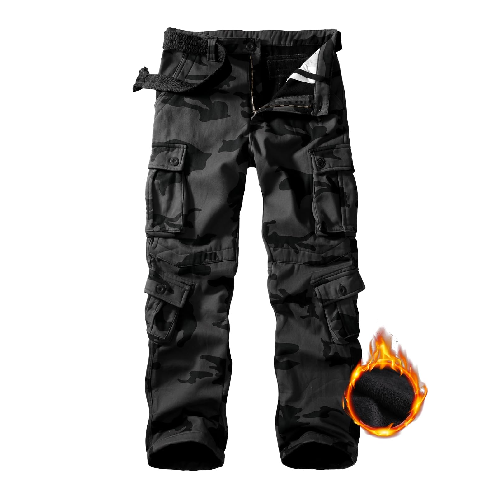 GSGGIG men's fleece-lined hiking pants front view highlights warmth and comfortable fit for cold hikes.