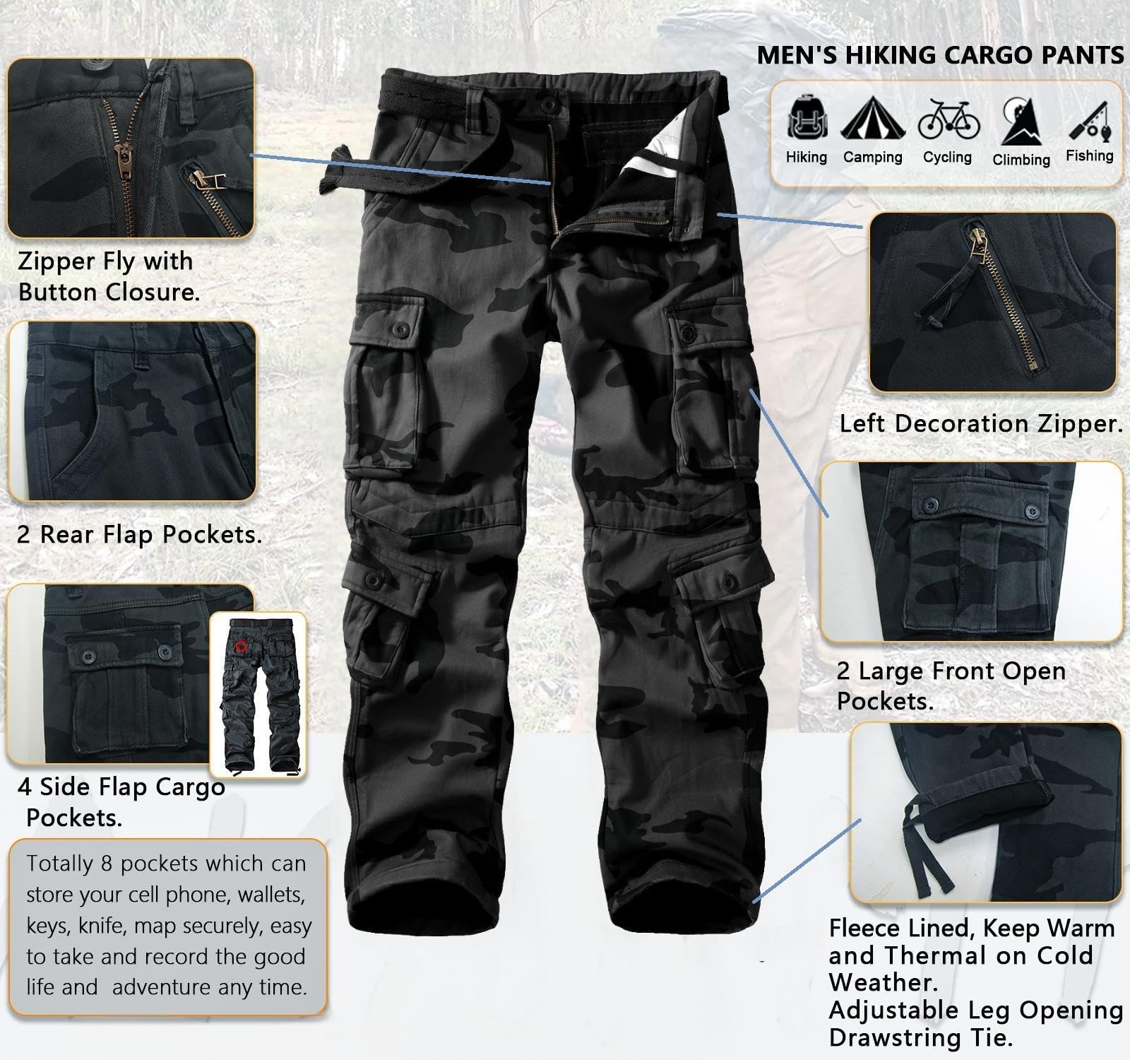 GSGGIG winter camo fleece-lined pants suitable for cold-weather outdoor adventures.