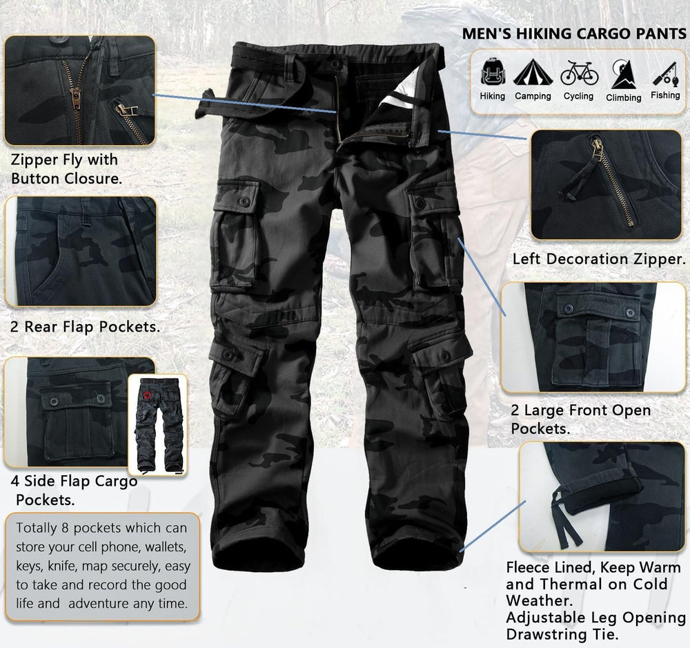 GSGGIG winter camo fleece-lined pants suitable for cold-weather outdoor adventures.