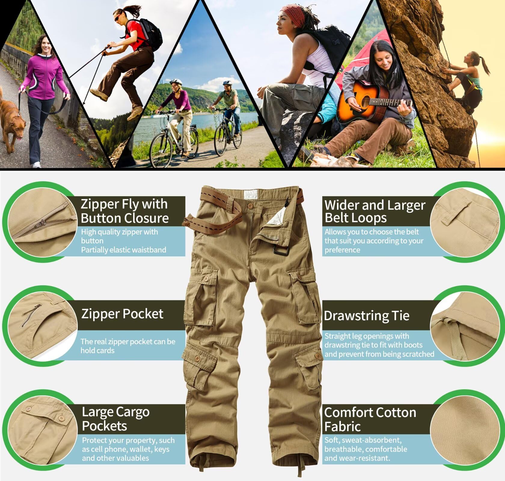 GSGGIG women's cargo pants camo pattern detail highlighting tactical style