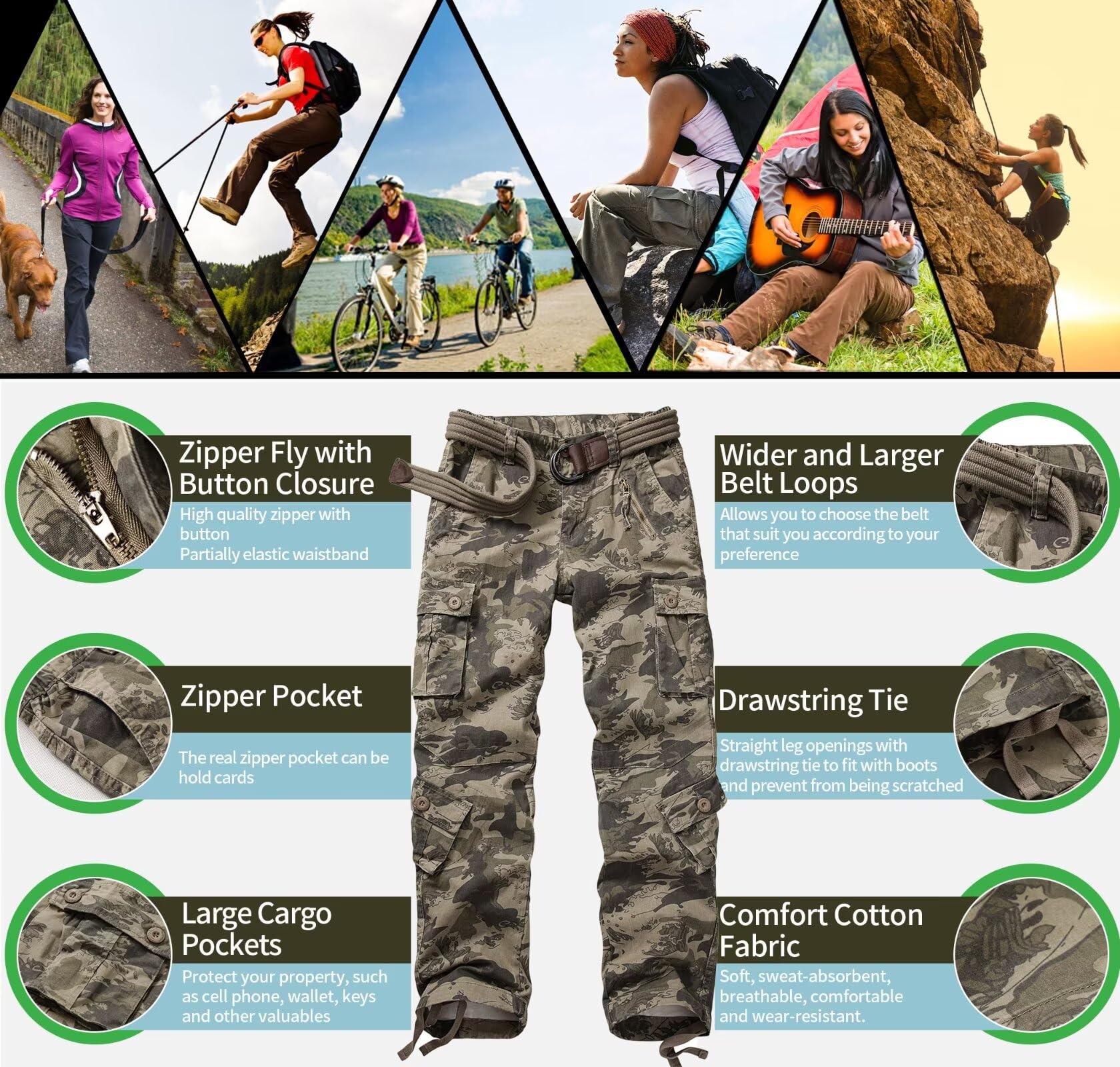 GSGGIG Womens Cargo Pants belt loops and drawstring provide adjustable fit with boots