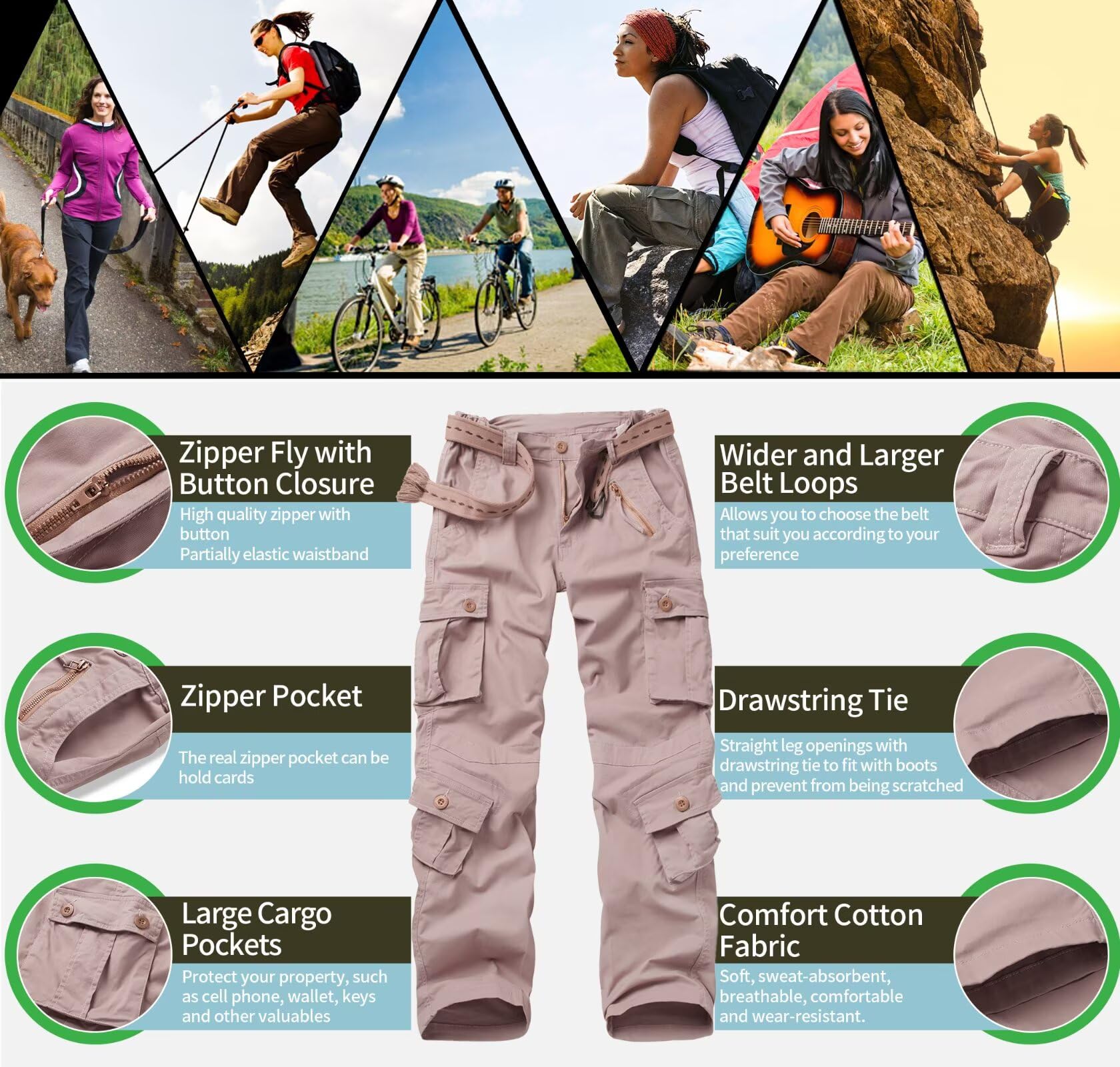 GSGGIG cargo pants drawstring waistband for boot-ready, adjustable fit.