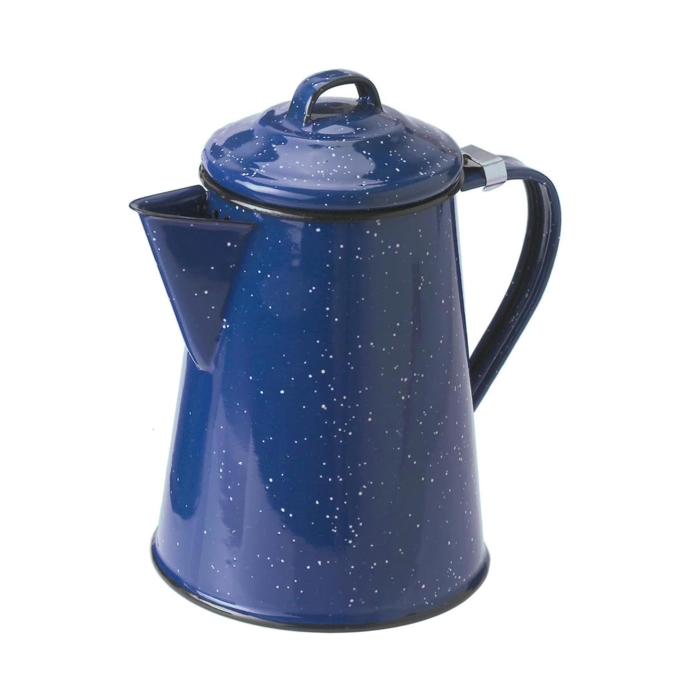 GSI Outdoors enamel coffee pot, 8-cup capacity, ideal for camping coffee.