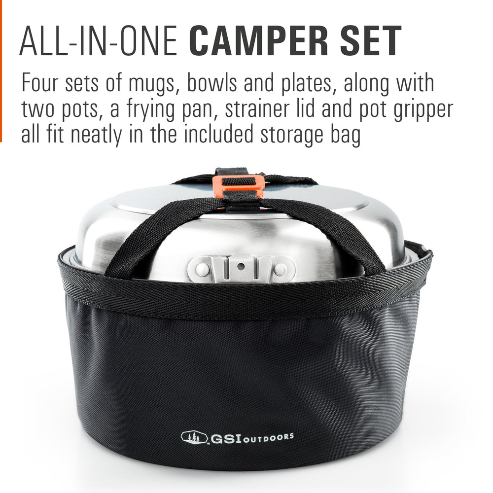 GSI Outdoors Glacier Stainless Camper 4P on stove demonstrates safe, even heat distribution