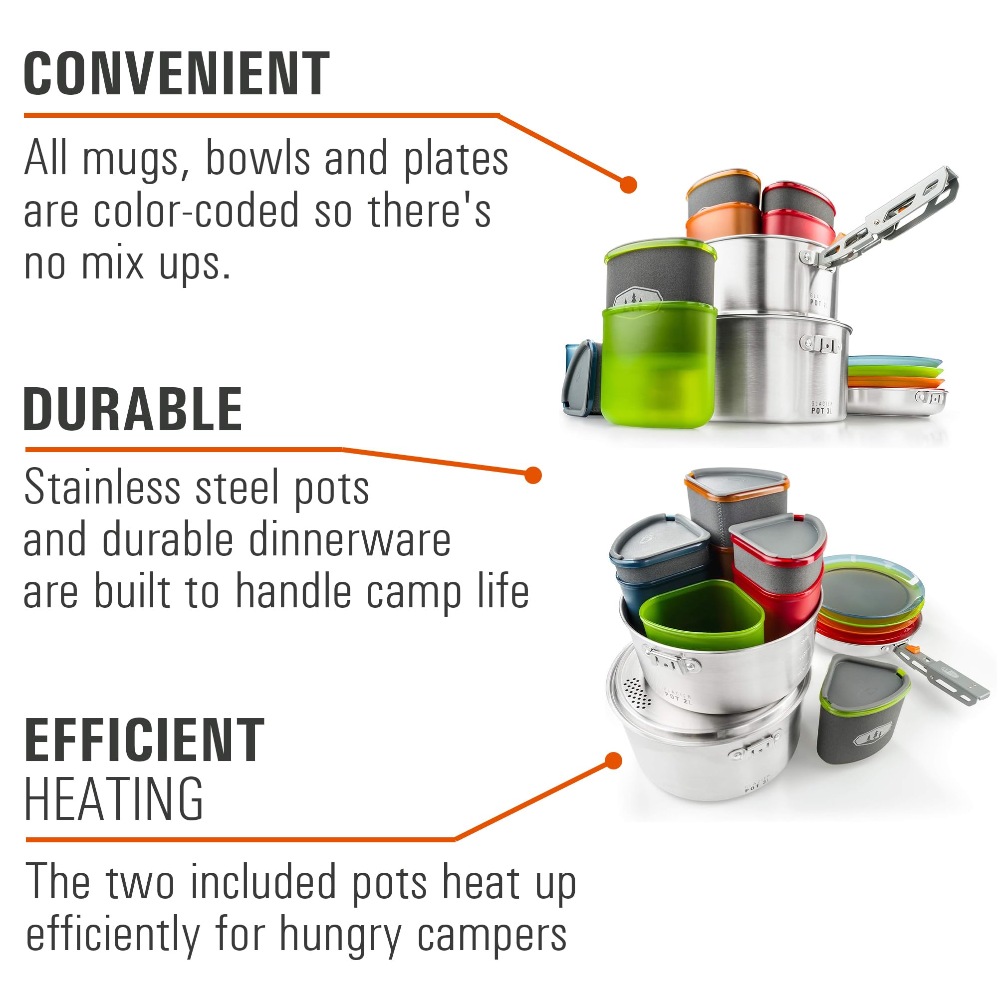 GSI Outdoors Glacier Stainless Camper 4P over fire compatible durable cookware