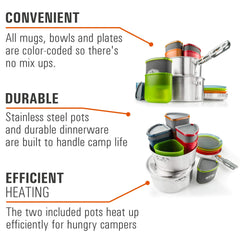 GSI Outdoors Glacier Stainless Camper 4P over fire compatible durable cookware