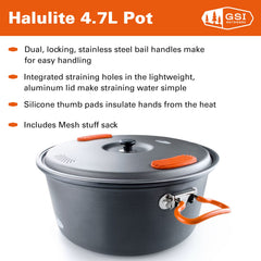 GSI Outdoors Halulite 4.7L pot lid with straining holes enables easy draining during cooking.