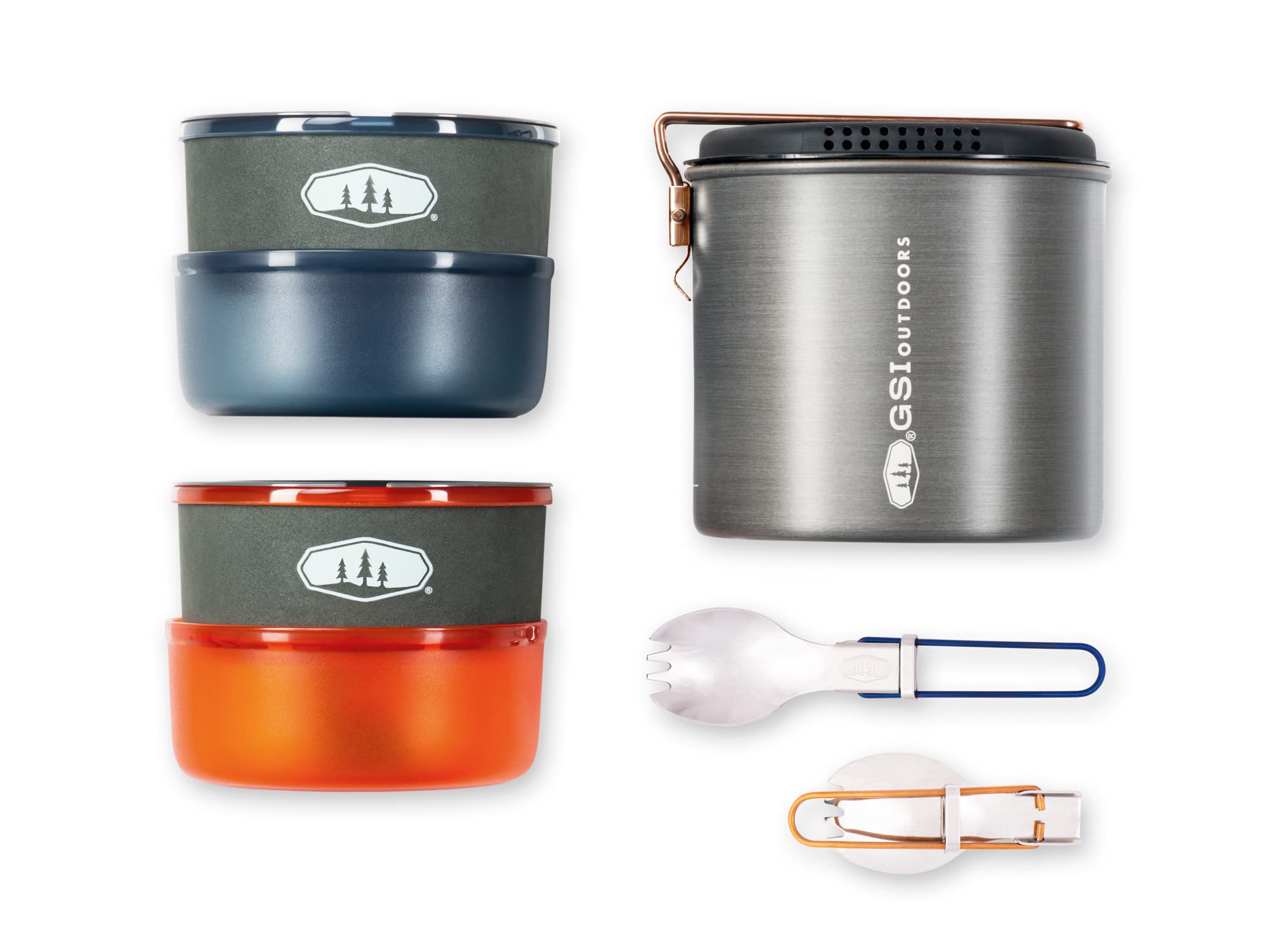 GSI Outdoors Halulite Dualist pots and pans for efficient two-person backcountry cooking.
