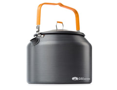 GSI Outdoors Halulite Tea Kettle with folding handle for spill-free pouring on trail.