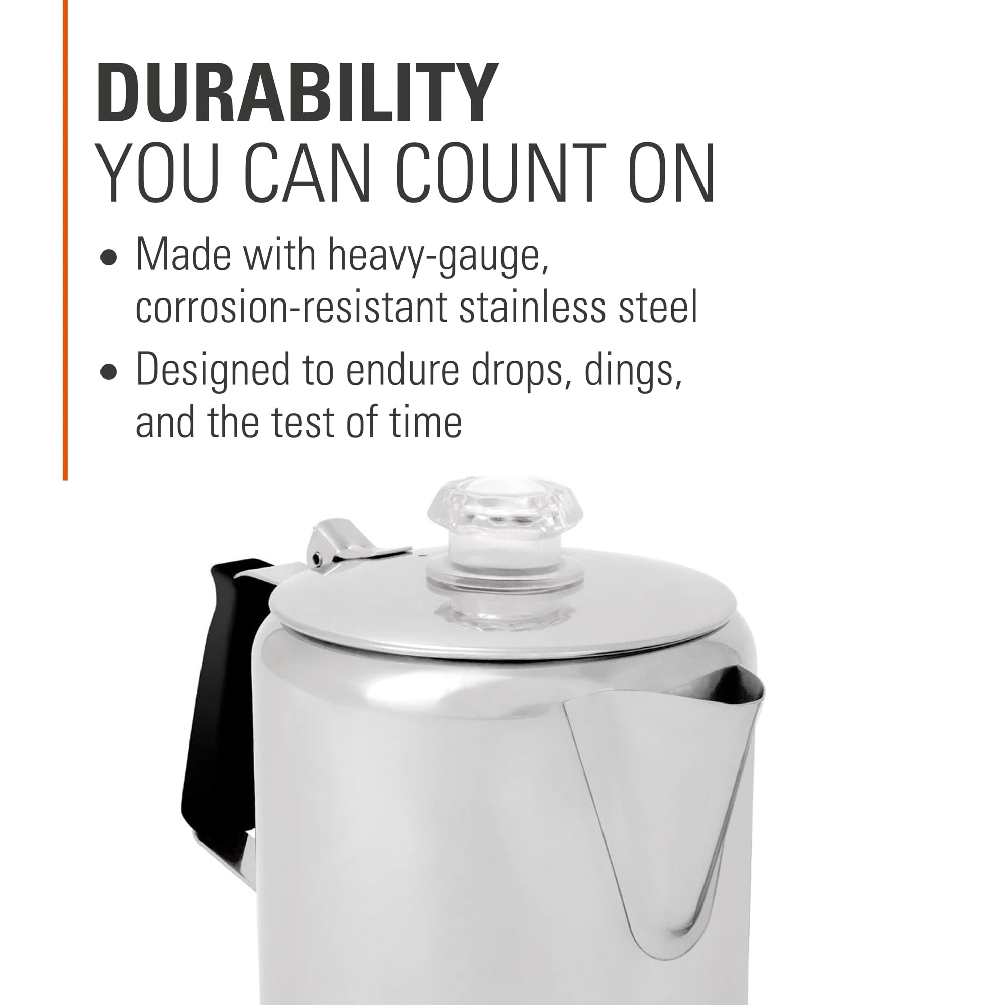 GSI Outdoors Percolator on a stove top demonstrates versatile outdoor brewing.
