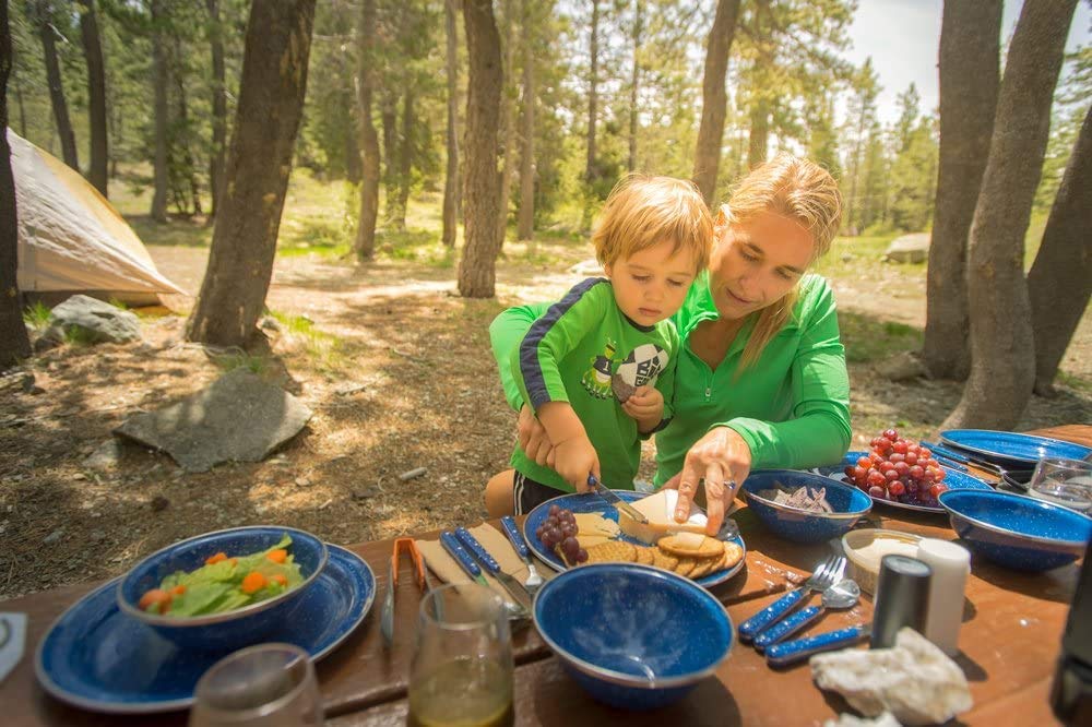 GSI Outdoors Pioneer enamel bowls for four enable versatile outdoor meals.