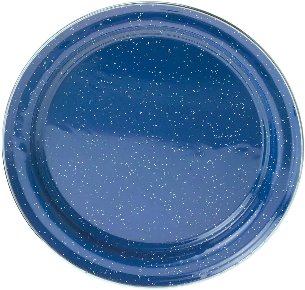 GSI Outdoors Pioneer enamel set in use at campsite for four diners.