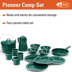 GSI Outdoors Pioneer enamel frypan in use for camp cooking.