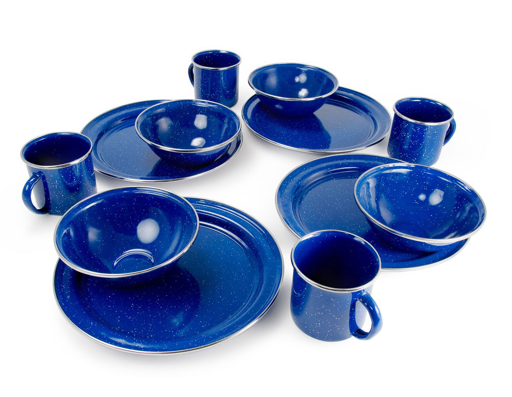 GSI Outdoors Pioneer enamel plates for four offer durable outdoor dining.