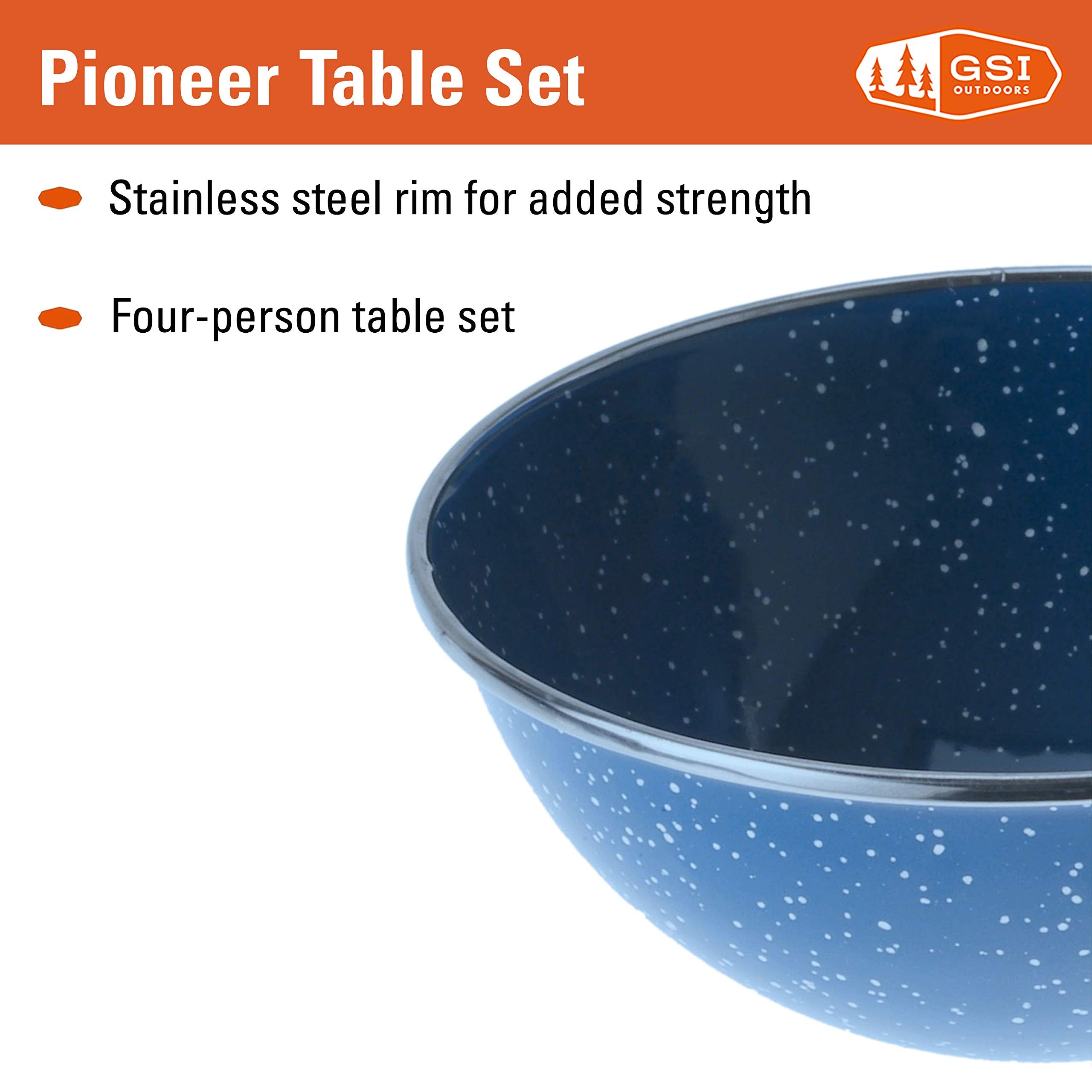 GSI Outdoors Pioneer enamel stack design saves space during camping trips.