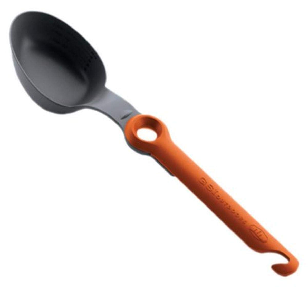 GSI Outdoors Pivot Spoon folds compactly for camping, with heat-resistant nylon safe for non-stick pots.