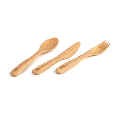 GSI Outdoors Rakau 3PC wooden cutlery set in beech with rPET pouch for eco-friendly meals on the go