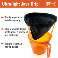 Ultralight Java Drip collapsed for backpacking, easy to pack and carry